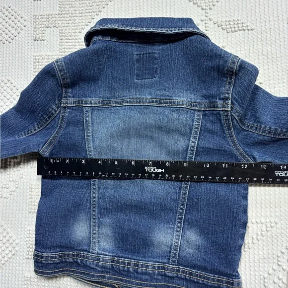 The Children's Place Blue Denim Jacket with Pink, Green & Brown Striped Dress - Picture 12 of 13
